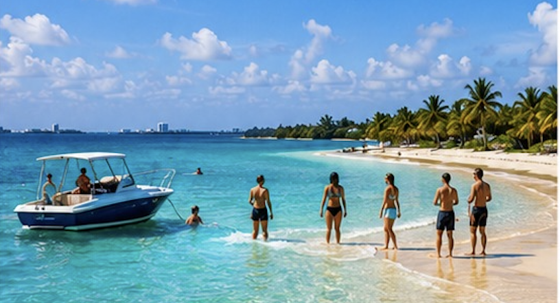 Guests enjoying the sandbar swim and Raccoon Island exploration on Biscayne Bay