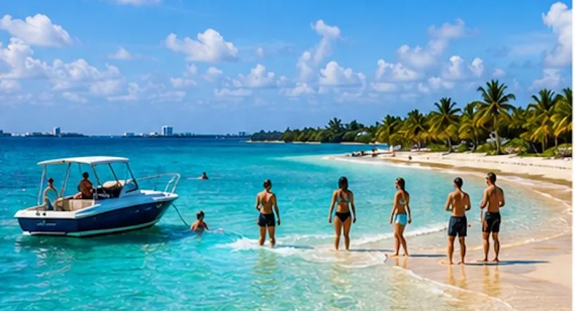 Guests enjoying the sandbar swim and Raccoon Island exploration on Biscayne Bay