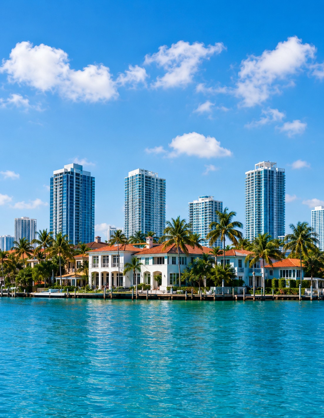 Sightseeing cruise on the Tiki Paradiso boat cruising Biscayne Bay with the Miami skyline at sunset