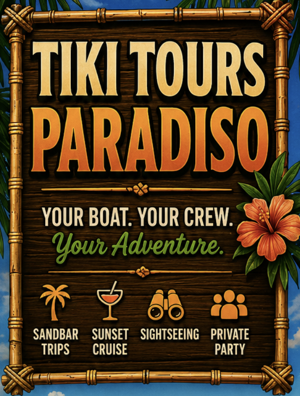 Your boat, your crew — private charter on the Tiki Paradiso