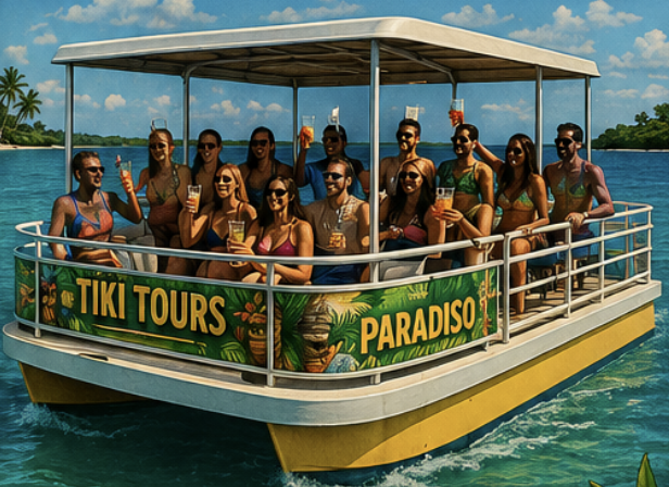 Private charter guests enjoying the Tiki Paradiso